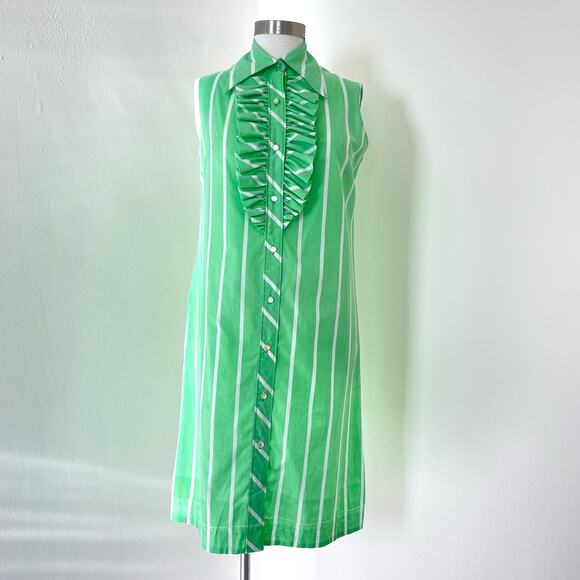 Vintage 60s Mod Neon Green Striped Tuxedo Dress / The Spectator / Sz M / Retro - Picture 1 of 8